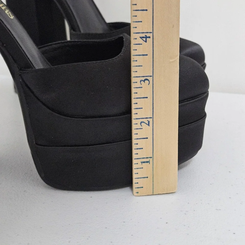 Gothic‎ Dream Pairs Platform Square Toe Block Heel Pumps Womens 7 Black Satin